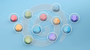 Connected network icons, 3d illustration