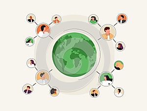 Connected people as social community networking worldwide tiny person concept. Linking business contacts online