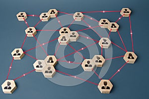 Connected people. Interactions between employees and working groups. Networking communication. Decentralized hierarchical system photo