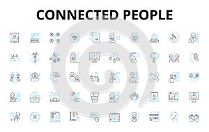 Connected people linear icons set. Nerking, Relationships, Interconnectedness, Collaboration, Boundless, Communication
