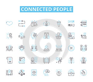 Connected people linear icons set. Nerking, Relationships, Interconnectedness, Collaboration, Boundless, Communication