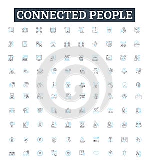 Connected people vector line icons set. Networking, Socializing, Linked, Together, Associated, United, Related