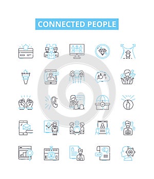 Connected people vector line icons set. Networking, Socializing, Linked, Together, Associated, United, Related