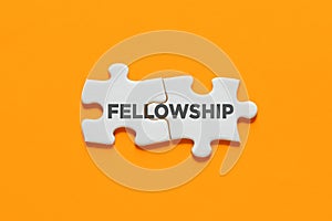 Connected puzzle pieces with the word fellowship. Cooperation, partnership, solidarity and support in business photo