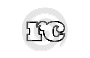 connected rc r c black and white alphabet letter combination logo icon design