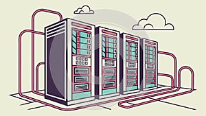 Connected Server Racks: Network Infrastructure & Data Flow, vector design Generative AI