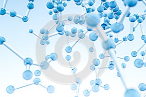 Connected spheres with blue background, 3d rendering photo