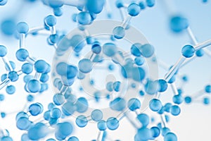 Connected spheres with blue background, 3d rendering photo