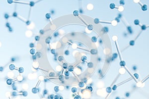 Connected spheres with blue background, 3d rendering photo