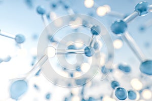Connected spheres with blue background, 3d rendering photo