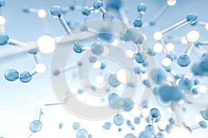 Connected spheres with blue background, 3d rendering photo