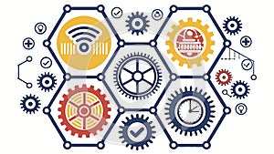 Connected Tech Gears & Icons, vector design Generative AI