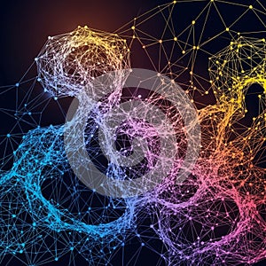 Connected by thin lines, forming intricate, web-like patterns