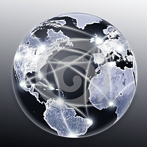 Connected throughout the world. A conceptual image of inter-world connectivity - You can request this image isolated on