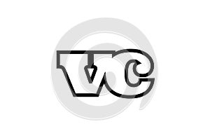 connected vc v c black and white alphabet letter combination logo icon design