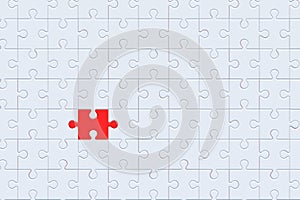 Connected white puzzle jiggle pieces and one of red color. Educational games