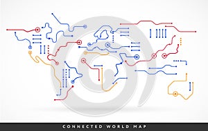 Connected world map abstract technology background vector - connect the world concept lines