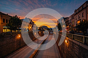 Connecticut Avenue at sunset, at Dupont Circle, in Washington, DC