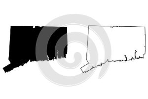 Connecticut CT state Map USA. Black silhouette and outline maps isolated on a white background. EPS Vector