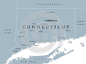 Connecticut, gray political map, State of Connecticut, CT photo