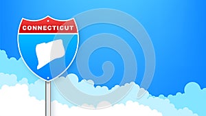Connecticut map on road sign. Welcome to State of Connecticut. Vector illustration.