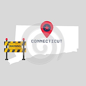 Connecticut map with warning sign barrier.