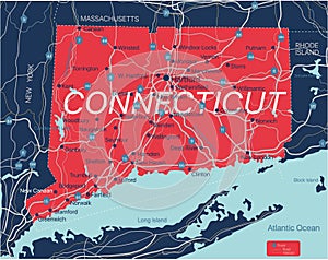 Connecticut state detailed editable map