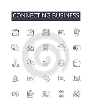 Connecting business line icons collection. Nerking industry, Collaborating companies, Communicating firms, Partnering