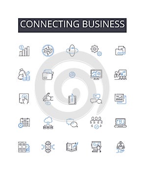 Connecting business line icons collection. Nerking industry, Collaborating companies, Communicating firms, Partnering