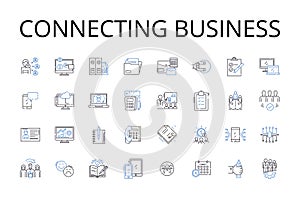 Connecting business line icons collection. Nerking industry, Collaborating companies, Communicating firms, Partnering