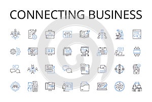 Connecting business line icons collection. Nerking industry, Collaborating companies, Communicating firms, Partnering