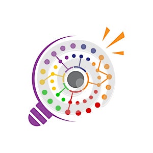 Connecting Dot Tech Idea Bulb logo design vector concept