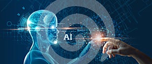 Connecting human data to mindset of Artificial intelligence AI, Digital data and machine learning technology and computer brain.