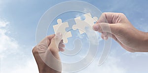 Connecting jigsaw puzzle. Business solutions success