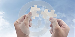 Connecting jigsaw puzzle. Business solutions success