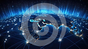 Connecting lines around planet earth, the background of future technology with circles and lines between continents. Internet,
