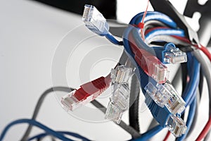 Network cables RG-45 Network connection Connectors close-up