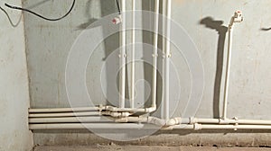 Connecting plastic pipe. Installing water heating radiator