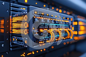 Connecting Technology: Network Switch, Computer Server, and Cable for Efficient Data Transmission