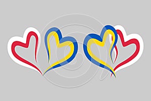 Connecting two hearts in the colors of Polish and Ukrainian flags.