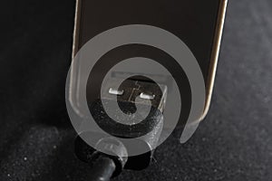 Connecting an usb plug close up