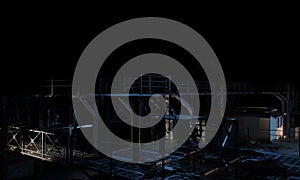 Connecting walkway upper floor in dark scene photo