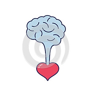 The connection between the brain and the heart. Relationship between thoughts and feelings. Vector.