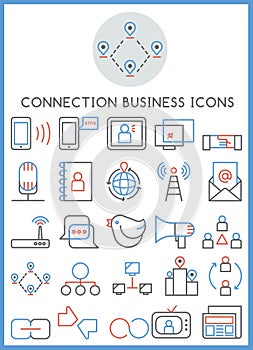 Connection business icons set