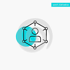 Connection, Communication, Network, People, Personal, Social, User turquoise highlight circle point Vector icon