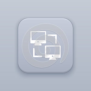 Connection computer, networking gray vector button with white icon