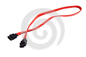 Connection on a computer red cable isolated on white background