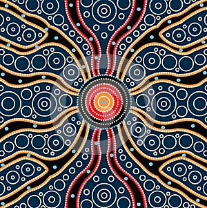 Connection concept, Aboriginal art vector painting, Illustration based on aboriginal style of dot background