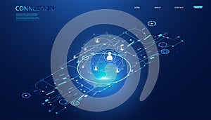 connection and isometric interface concept Connection in computer systems By using the internet and programs