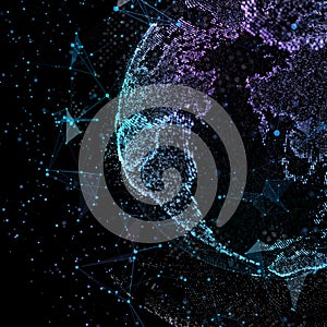 Connection lines Around Earth Globe, Theme Background with Light Effect. Global International Connectivity Background